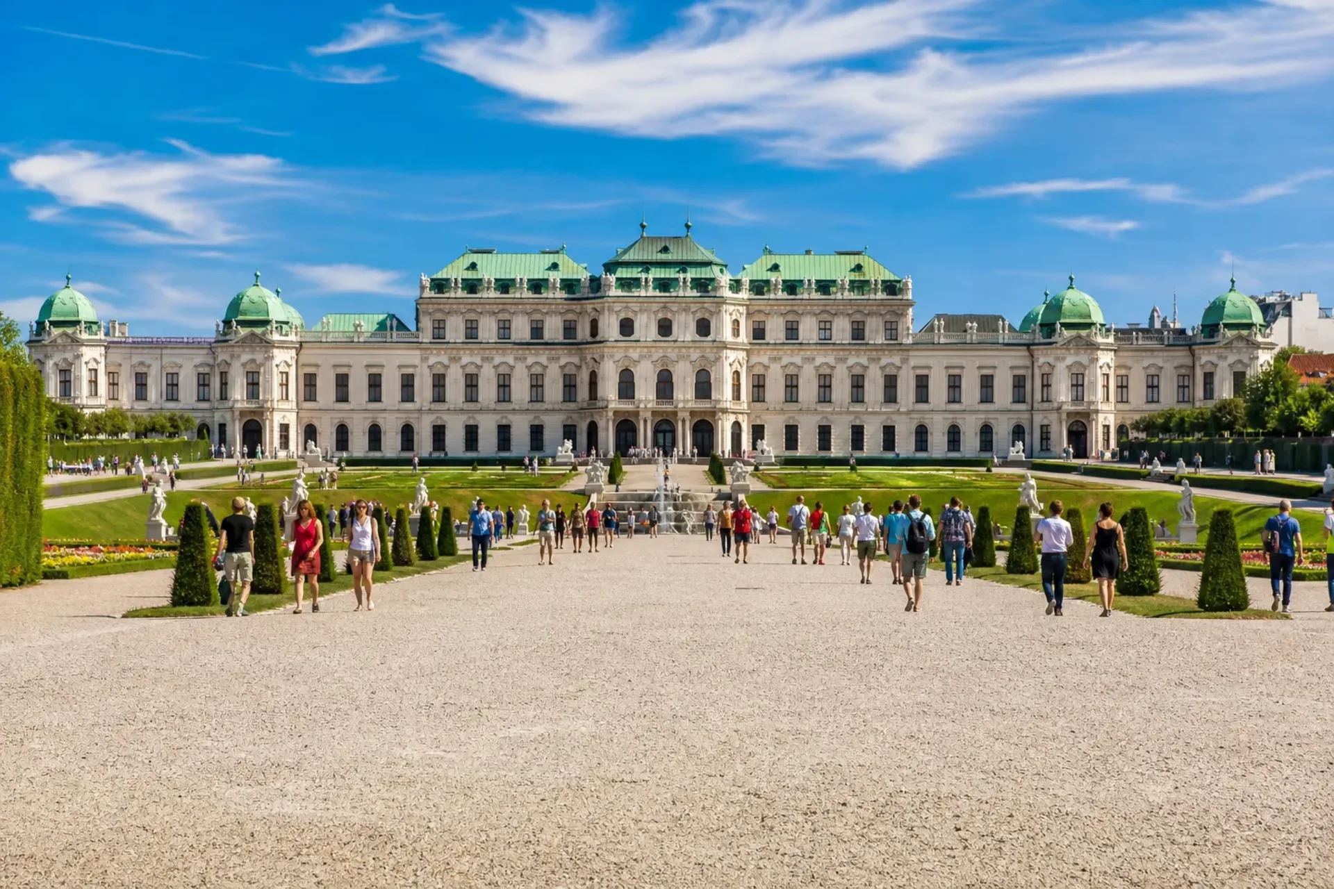 Austria-A sunny day at the Belvedere Palace in Vienna, a key highlight of the André Rieu Vienna escorted tour.