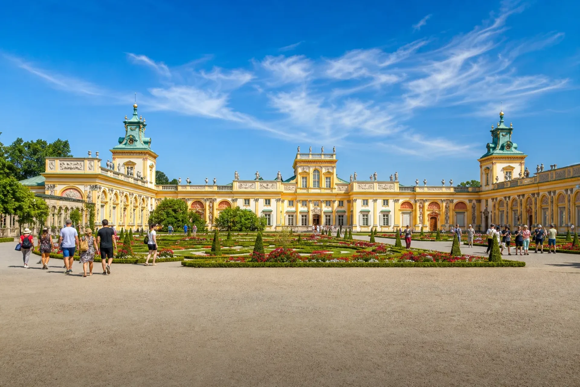 Poland-The historic Wilanów Palace gardens during the Andrea Bocelli Warsaw escorted tour.