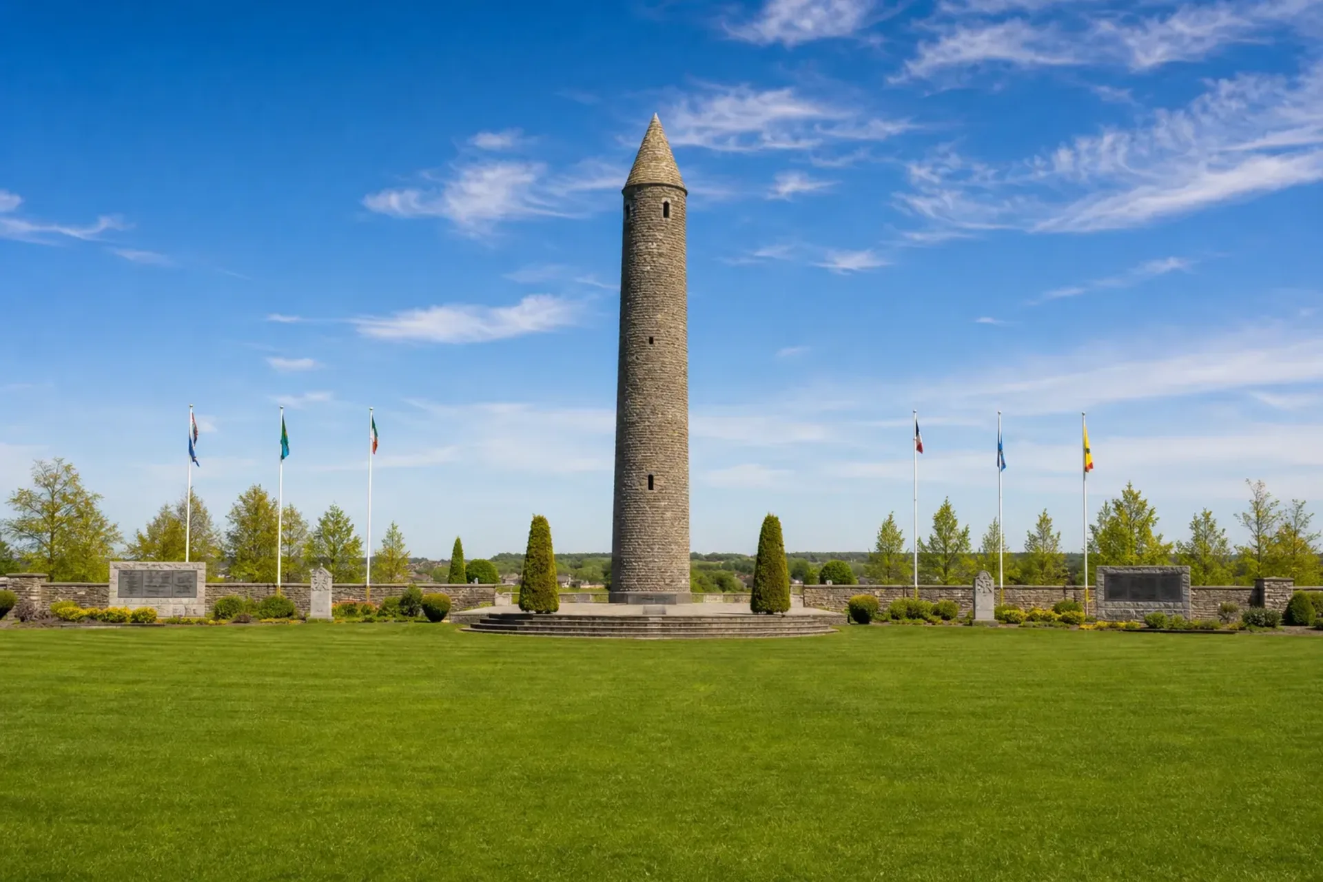 Belgium & France-The round tower memorial at the Island of Ireland Peace Park during an Irish Western Front tour.
