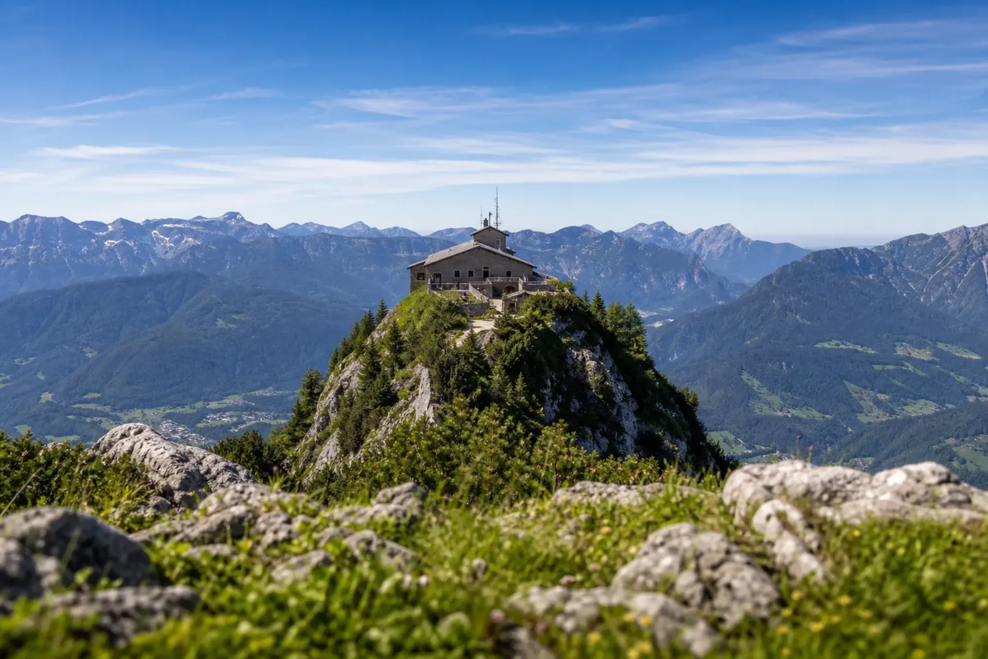 Germany-A clear, sunny view of the Eagle's Nest in the Bavarian Alps, a key location on our Third Reich tour.